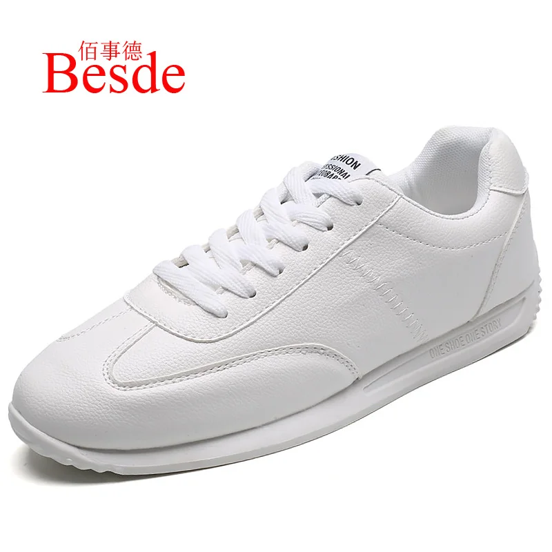 White leather sneakers boys sport vulcanized shoes men comforthable spring sneakers mens casual shoes - Цвет: White