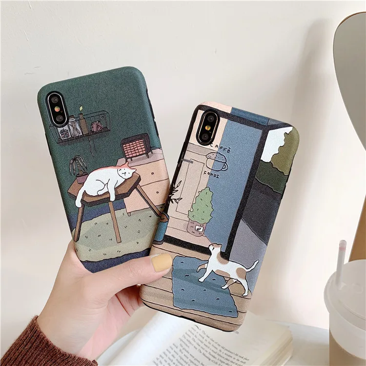 Retro illustration Cute Japanese Cats Phone Case For iPhone X Xs XR XSmax 7 Puls 6 6S 8 Cases Funny Soft Silicon Cover |
