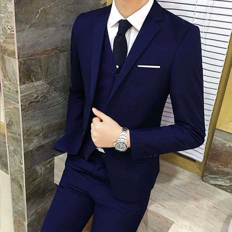 

Suit Men Three-piece Set Youth Korean-style Slim Fit Suit Best Man Groom Marriage Formal Dress British-Style Formal Wear