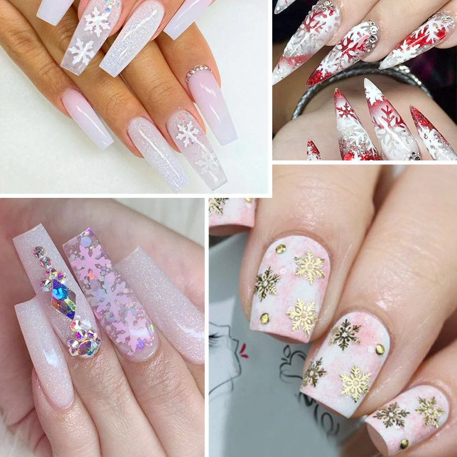 Gold Snowflake Nail Art Decoration Mixed 90pcs DIY Manicures Christmas Glitter Sequins Flakes 3D Jewelry Nail Accessories GL889 nail glitter nail decoration nail decorations nail flakes
