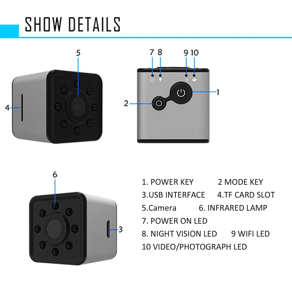 Mini SQ13 FULL HD Waterproof Camera Sport Action Record Cam Holder 1080P+ WiFi Surveillance Camera Home Monitor Camera