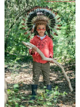 

Indian headdress Handmade for children (5 to 8 years old) 54 cm / 21,25 head circumference made with real brown swan