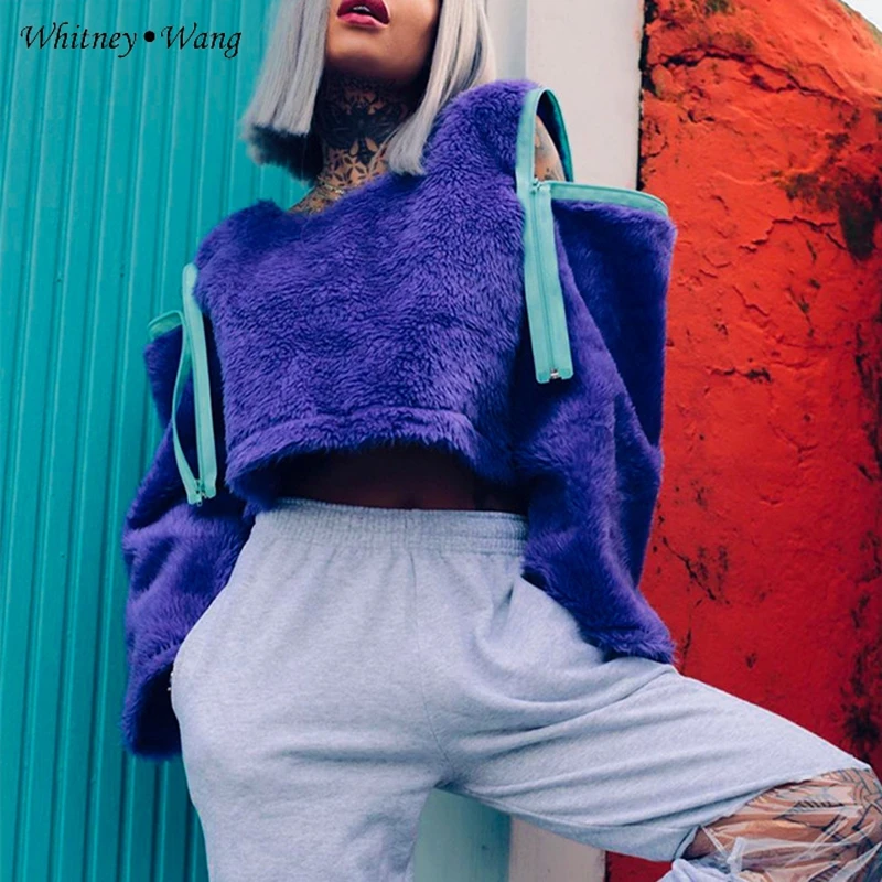 Свитшоты WHITNEY WANG осень-зима, модная уличная Толстовка со съемным рукавом из мягкого флиса, женские толстовки, пуловер