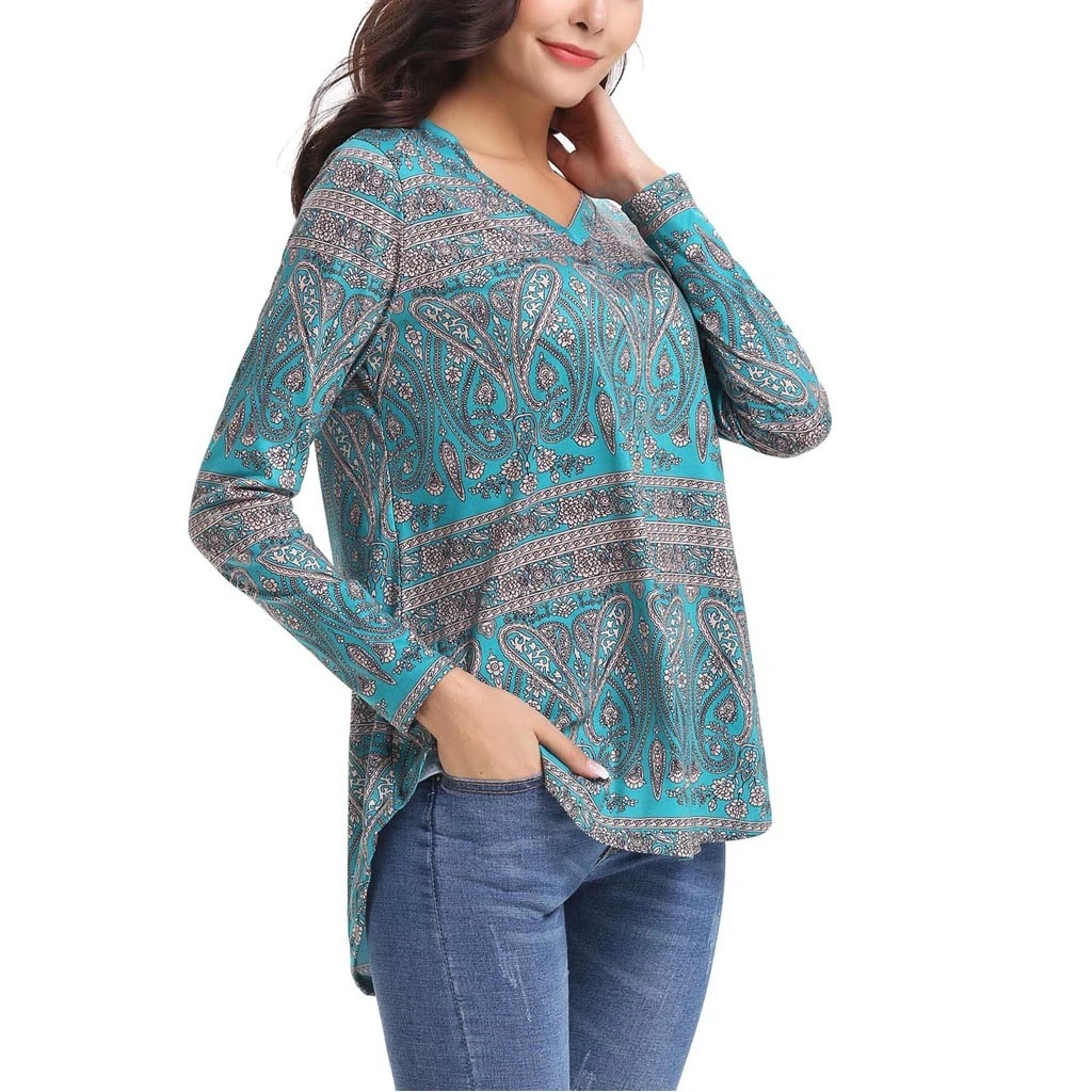 Women Elegant Office Lady Tops Blouses 2019 Autumn Turn Down Collar Long Sleeve Floral Print Office Shirts Plus Size Blouse 827