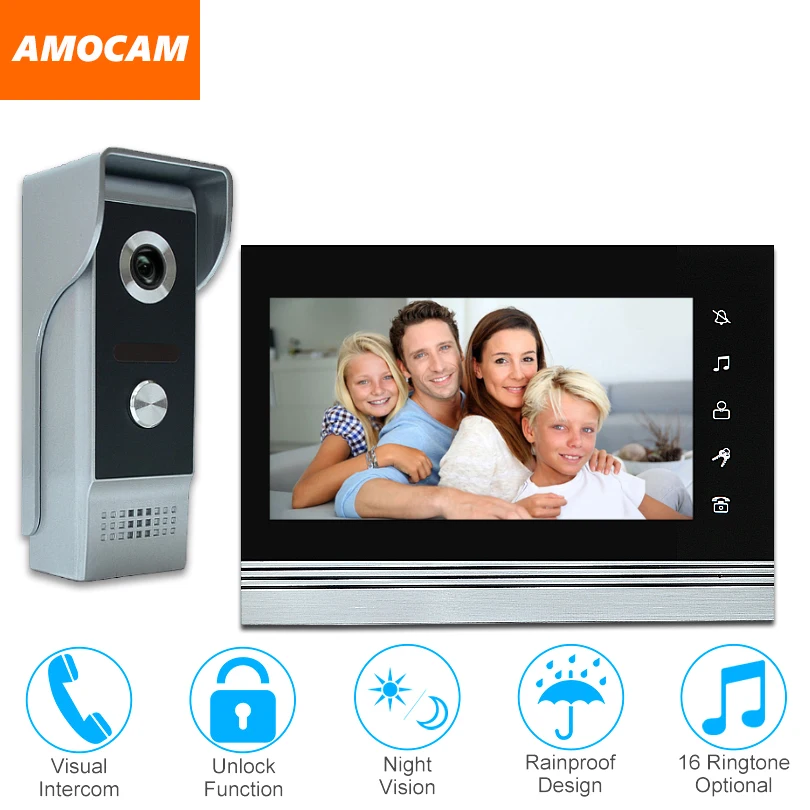 

7" video door phone intercom doorbell kits aluminum alloy panel wired video doorphone system 1 IR camera 1 LCD color monitor