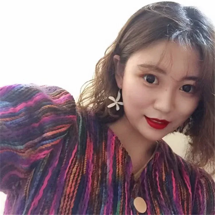 

2019 Autumn New Style Article Rainbow Stitching Jacket Western Style Contrast Color Single-Breasted Color Stripes Coat