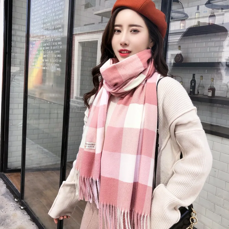 

2020 new imitation cashmere scarf 70×200cm series cute plaid simple fashion atmosphere square warm all-match shawl C6