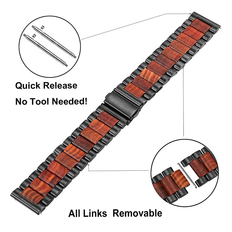 Ремешок для часов из натурального дерева и нержавеющей стали 22 мм 20 мм для samsung Galaxy Watch 46 мм 42 мм SM-R800/R810/R815 быстросъемный ремешок