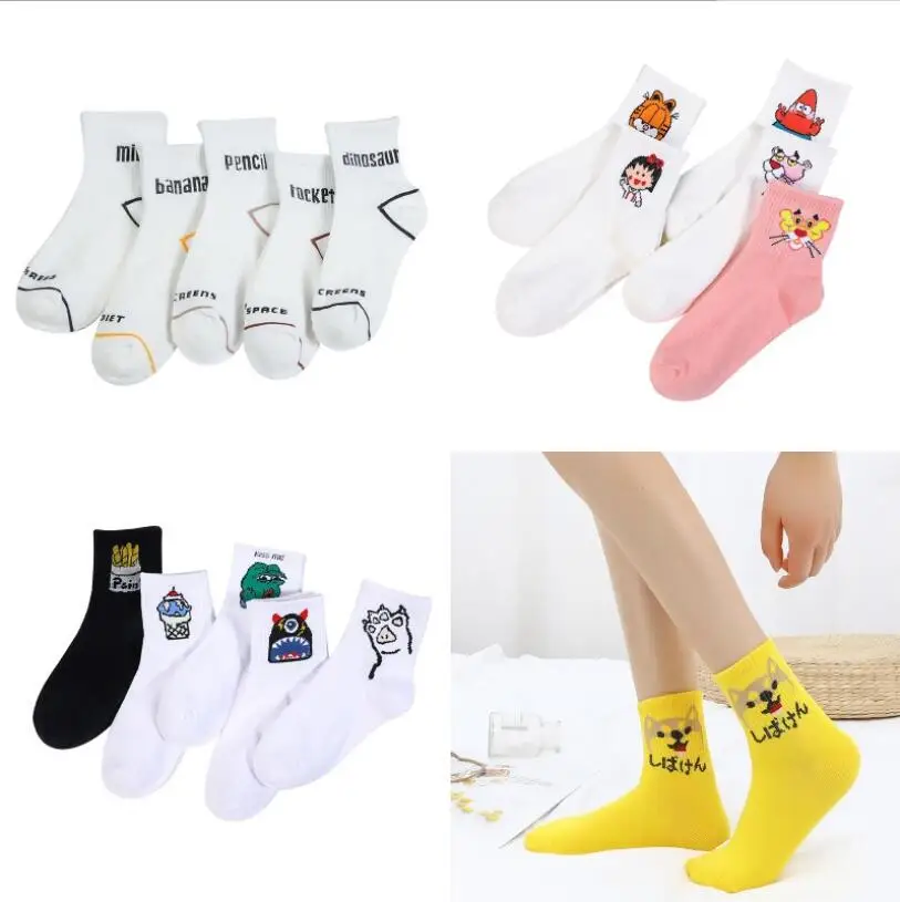 5 пар женских носков без пятки хлопковые носки с героями мультфильмов милые женские носки унисекс модные хипстерские носки с принтом животных