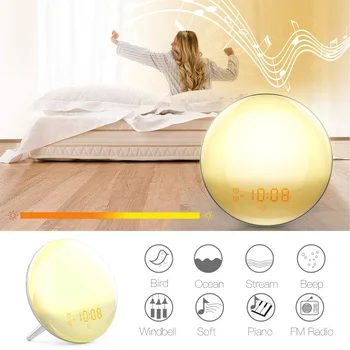 

WiFi Smart Alarm Clock Wake Up Light LED Digital Clock With FM Radio 7 Colors Workday Nature Sunrise/Sunset Night Lamp Clock ZZ