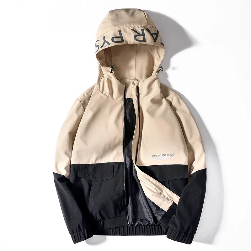 

Men Spring Autumn Bomber Hooded Jacket Male Casual Patchwork Windbreaker Coats Sportswear Hip Hop Zipper Outwear For Men Clothes