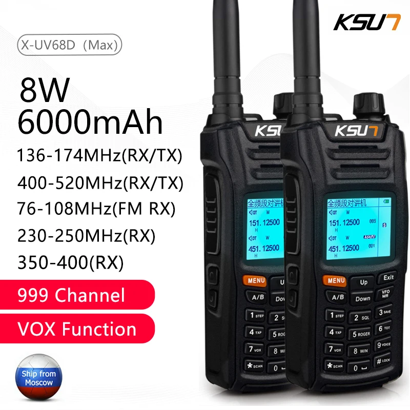 KSUN-walkie-talkie de largo alcance, Radio bidireccional de banda Dual, 999 canales, 10KM, VOX, Radio de caza, UV68D