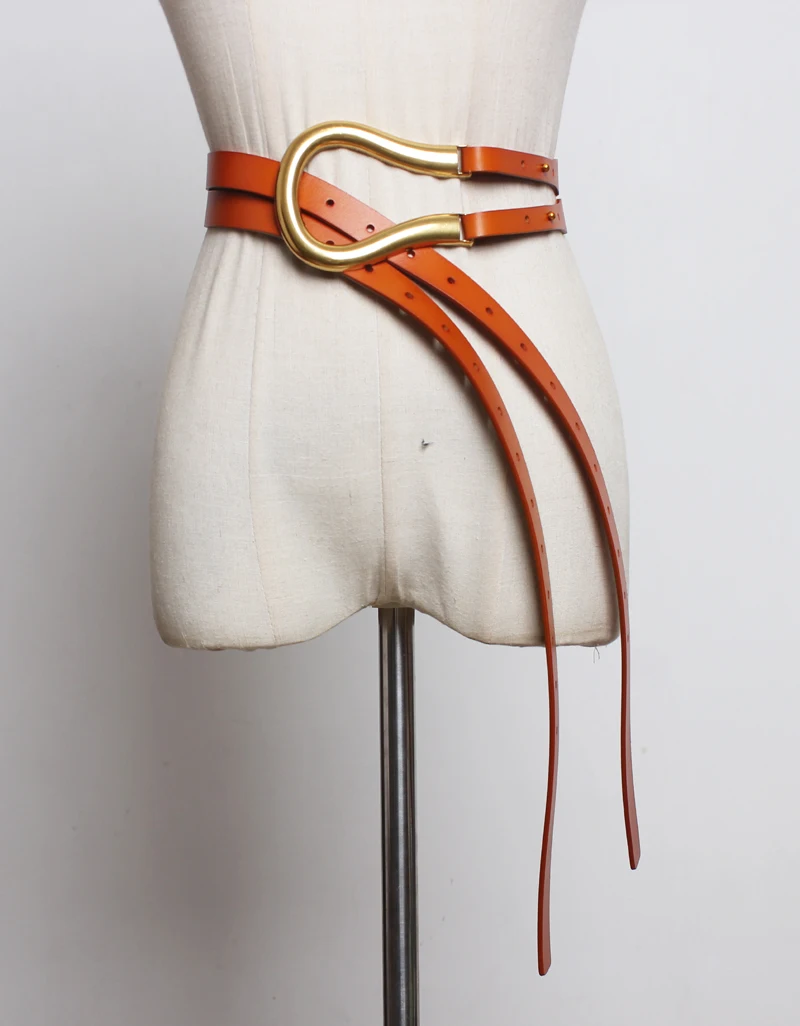 Ceny Kobiety luksusowe skórzane pasy od projektanta wysokiej jakościowy duży metalowy klamra runway marka moda podwójny pas biodrowy czarny czerwony brązowy