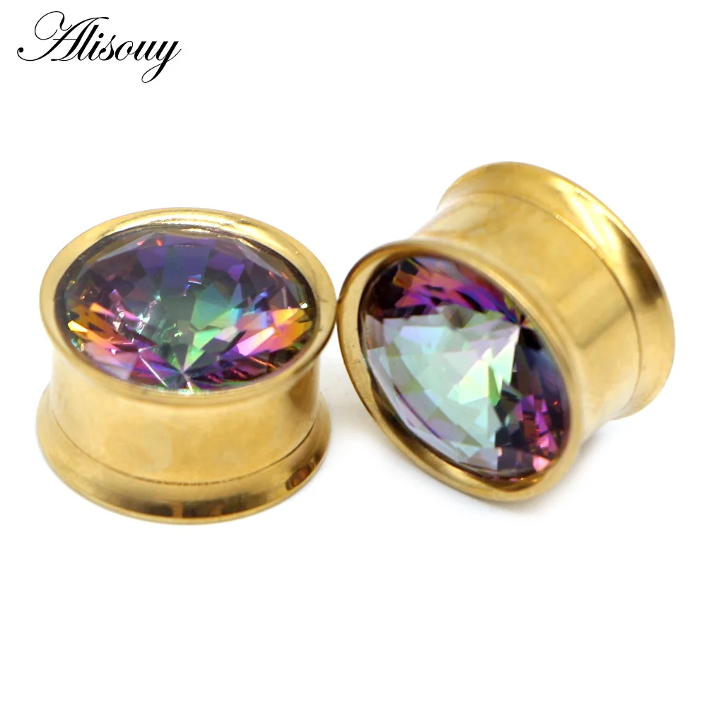 Alisouy, 2 шт., Sugical, стальной, золотой, черный, винт, подходит для уха, телесный, тоннель, штекер, ушной наконечник, 8 мм-16 мм, расширитель, пирсинг, Ушная пробка, ювелирные изделия - Окраска металла: 908D Gold