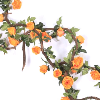 

Artificial Flower Silk Rose Flower Hanging Artificial Plants Wedding Party Garland Craft Summer Garden Decor-Orange