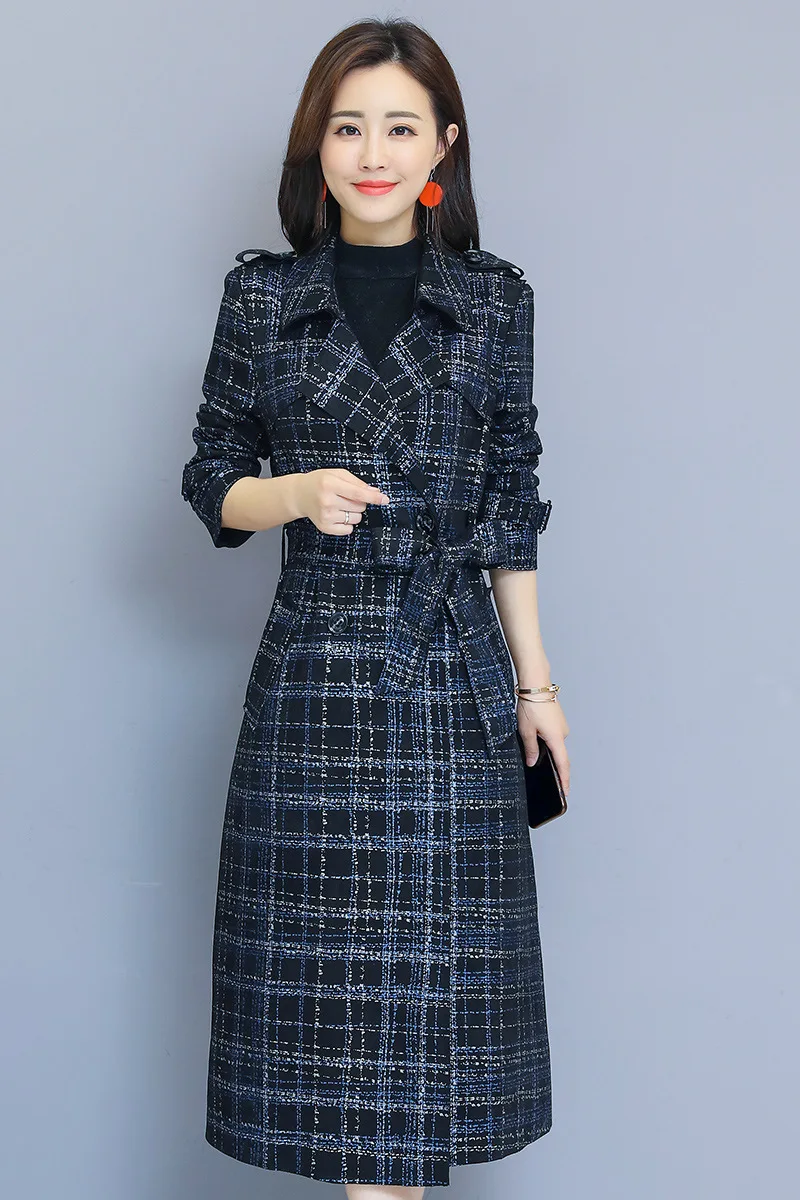 Y8542 стиль Модные Элегантные Slim Fit средней длины, женские сапоги выше колена, в клетку, с защитой Тренч