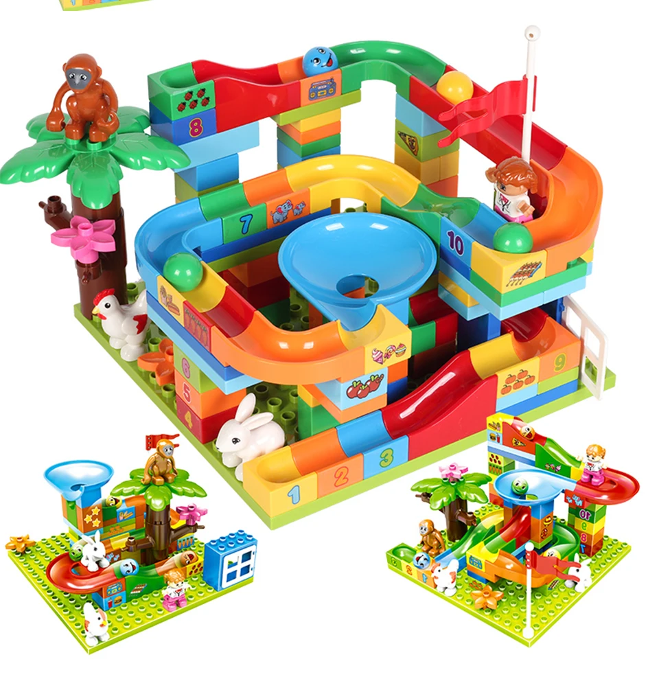 192 шт. DIY Мрамор бег лабиринт блоки игрушки шарики отслеживания лесных животных