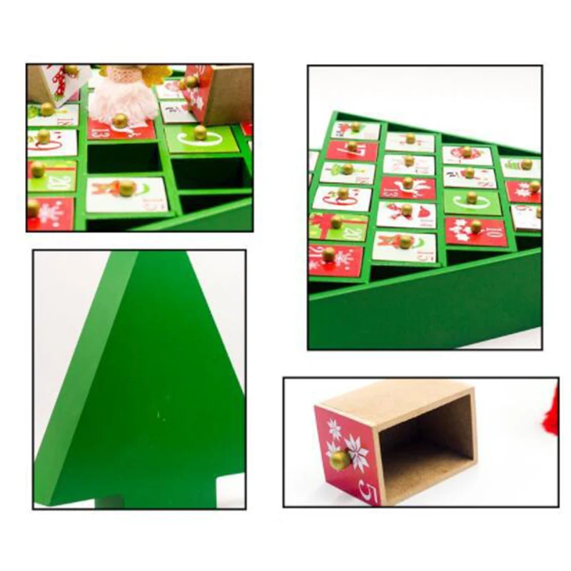 Christmas Wooden Countdown Calendar Painted Christmas Tree Calendar Candy Gift Storage Box Home Decoration Drawer Rack