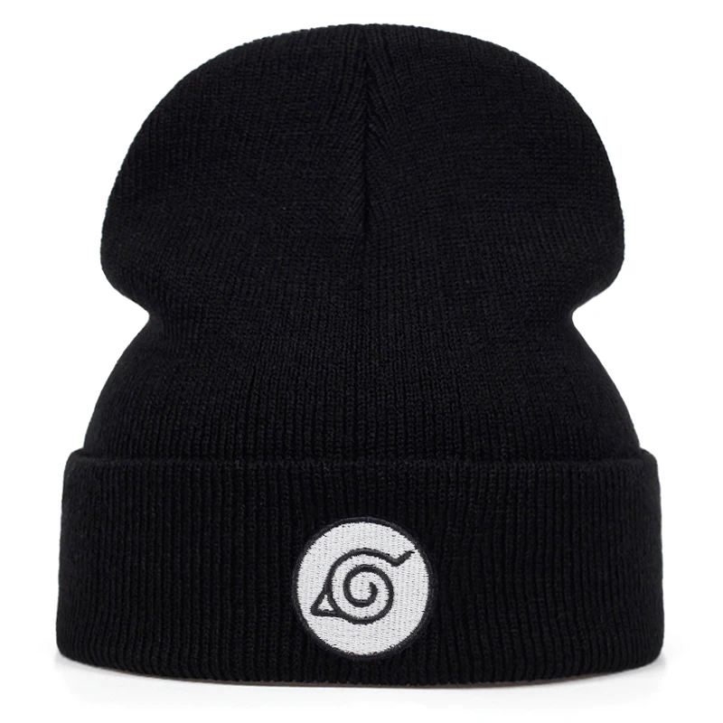 Naruto Beanie Embroidery Uchiha Uzumaki Payne men women Knit Cap Knitted Hat Skullies Warm Winter Unisex Ski Hip Hop Hat - Цвет: Черный