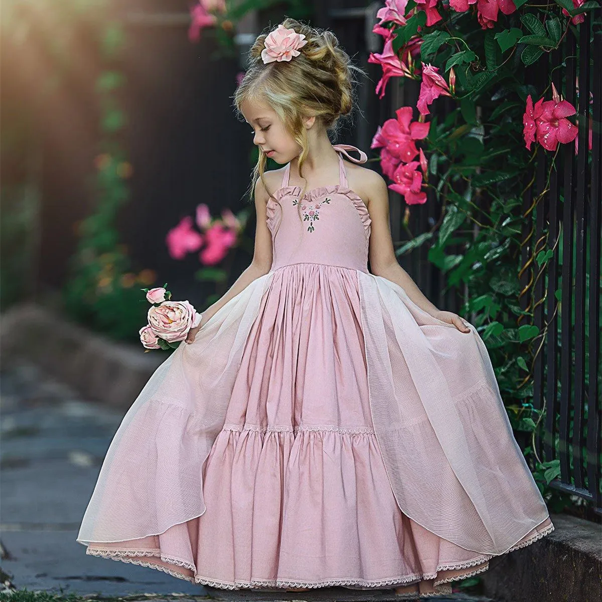 

Наряды принцессы для девочек, кружевные многоярусные платья для девочек с цветами для свадьбы, праздвечерние чное платье для маленьких девочек на день рождения, милое