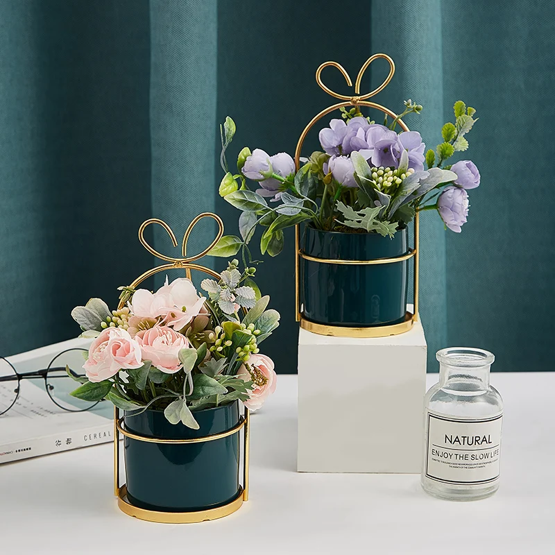 

Artificial Flowers Set Living Room Mini Home Office Decoration Plant Plastic Floral Coffee Table Table Small Bonsai Flowers Pot