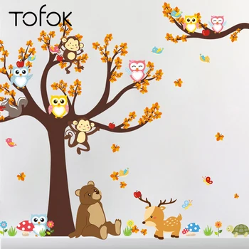 

Tofok Autumn Tree Animal Owl Deer DIY Wall Sticker Children Room Nursery Creative Mural Decals Removable Home Decoration Poster