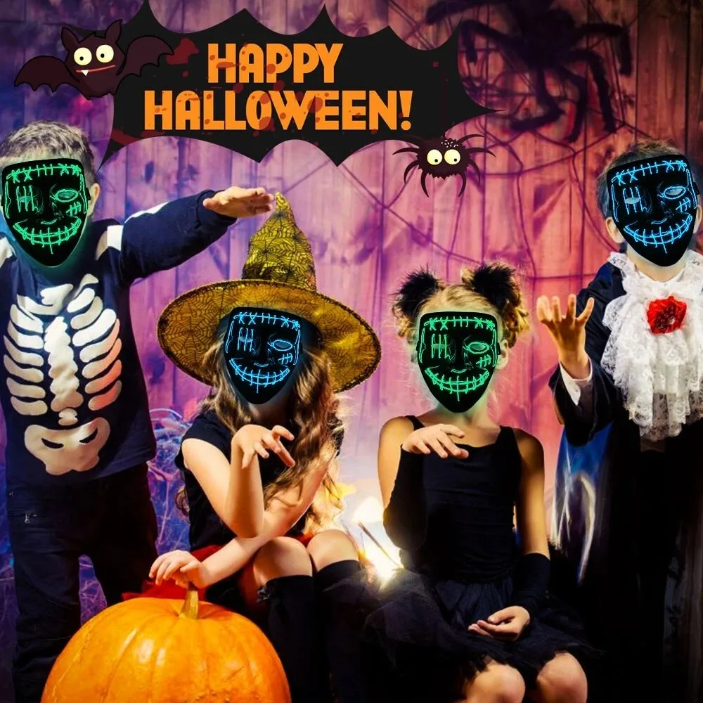 Halloween Skeleton LED Mask Glow Scary Skull cold Light Up Costume Cosplay Skull Party Masks three colors optional