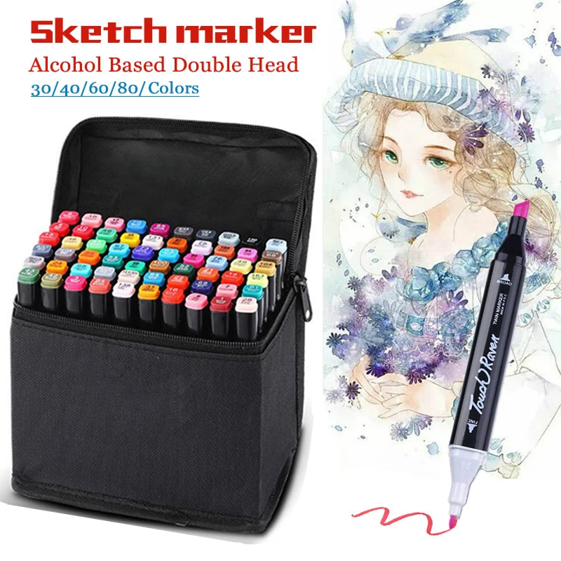Marcadores de arte 30/40/60/80 marcadores de cor mangá desenho marcadores caneta álcool baseado esboço feltro-ponta oleosa twin escova caneta arte suprimentos