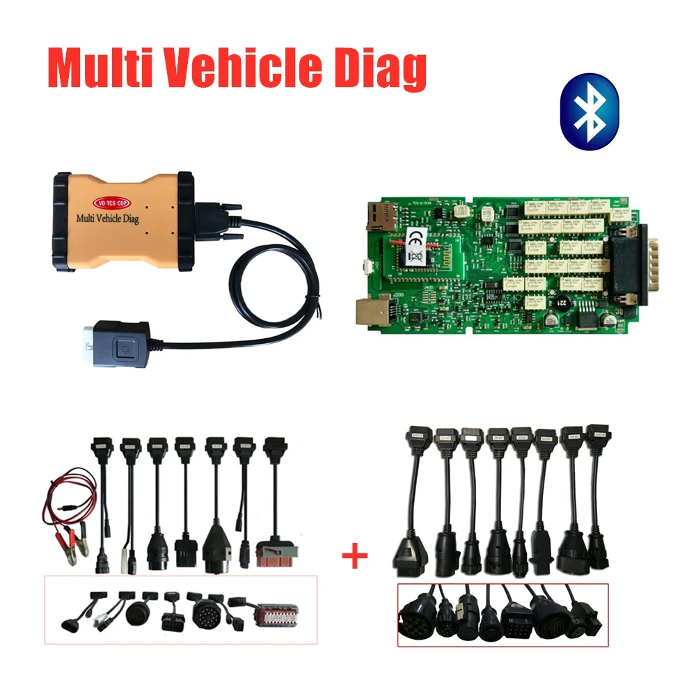 Мульти Автомобиль Diag TCD C-D-P 2016R0 keygen качество+ одна зеленая доска с bluetooth MVD obd2 инструмент сканирования+ 8 шт. автомобиля/грузовика кабели