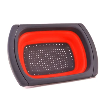 

Red Collapsible Silicone Colander Folding kitchen Fruit Strainers Kitchen Tools new arrive