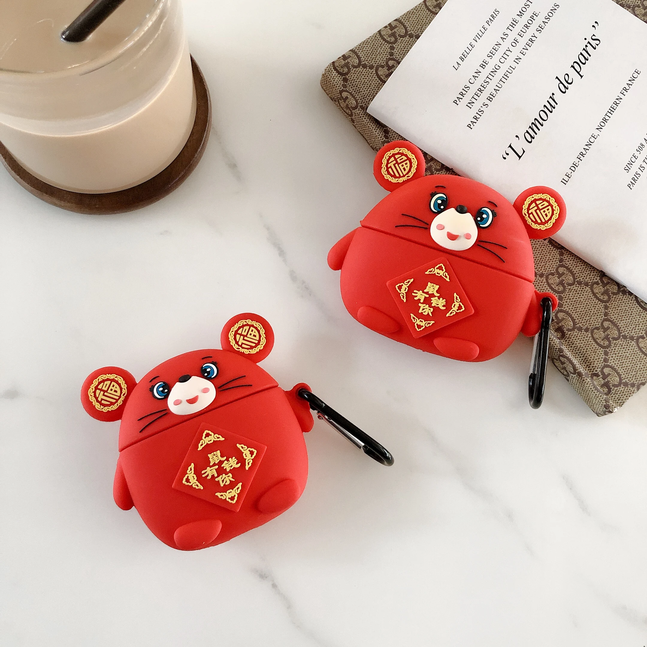

lucky rat Silicone Case for Airpods 2 wireless charging Protective Earphone Cover Case for Apple Airpods 2 Shockproof With Hook