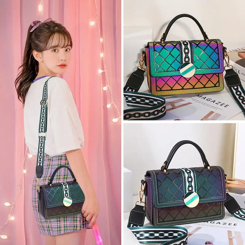 

Niche luminous small square package 2020 new summer Korean tidal night Colorful hand bag handbag shoulder messenger bag bolsos