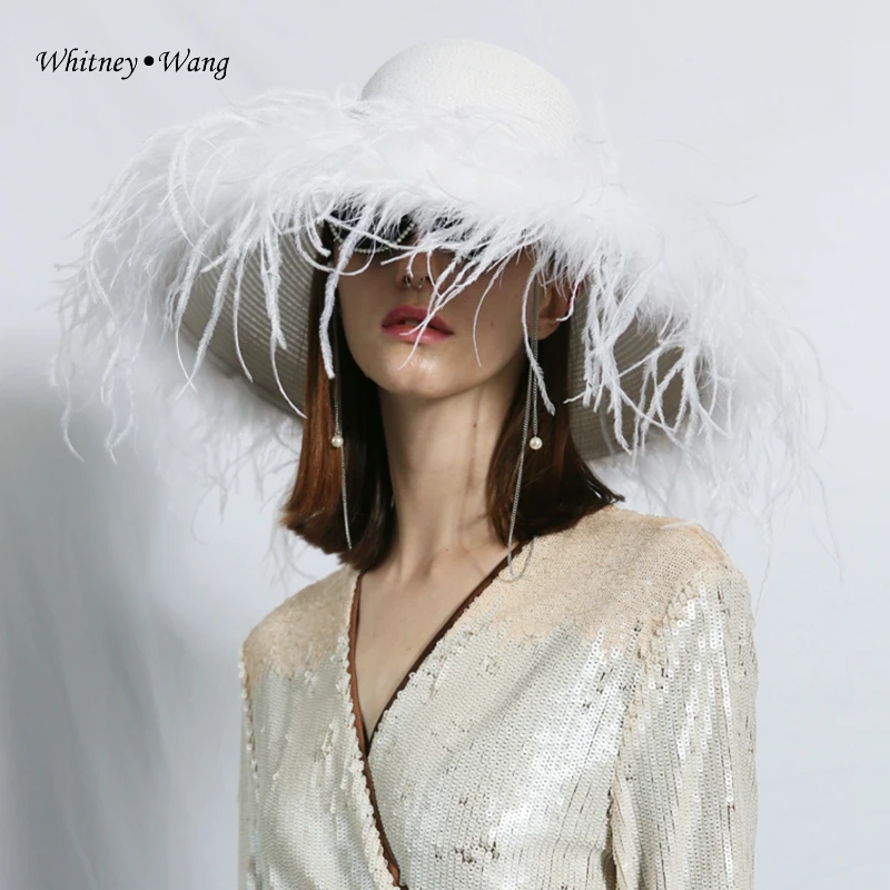 WHITNEY WANG модная уличная дизайнерская Стильная шляпа с перьями, Женская стильная шапка для отдыха, шапка для рыбалки
