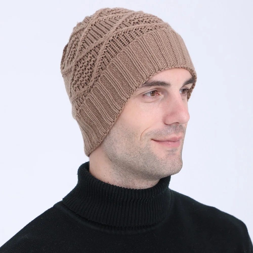 

Man Skullies Winter and Autumn Hats Casual Style Acrylic Big Diamond Weave Pattern Keep Warm Outdoor