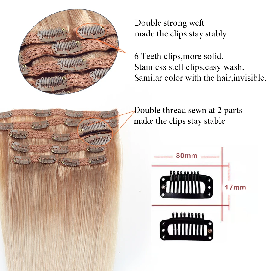  Sindra Brazilian Hair Straight Clip in Human Hair Extensions Machine Made Remy 6PCS/set Pure Piano 