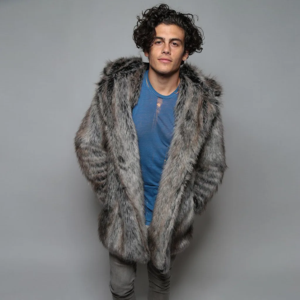 Мужское зимнее модное меховое пальто, Мужская одежда, Толстая куртка из искусственного меха на молнии, куртка с капюшоном, мужские толстовки, пальто, мужская теплая одежда