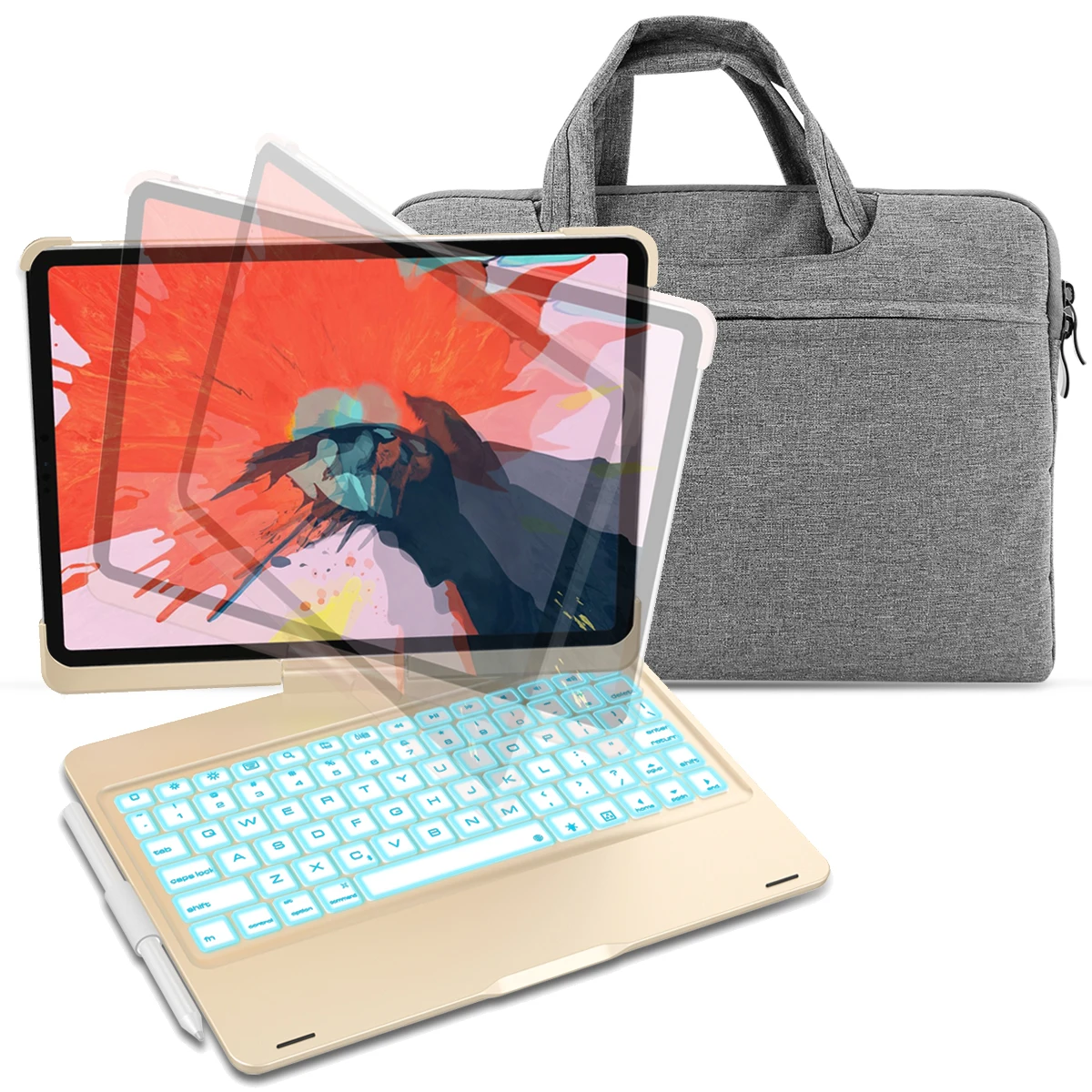 

Switchable Backlit Bluetooth Tablet Keyboard Rotatable Tablet Stand Back Case for iPad Pro Assembling Laptop with Handbag