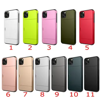 

100pcs/lot For iPhone 11 Pro Max Hybrid Pull Push Slider Card Slot Shockproof Hard Case For iPhone 8 7 6S Plus XS MAX XR