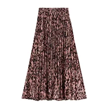 Черная зимняя Гибкая эластичная плиссированная юбка миди с высокой талией и леопардовым принтом для женщин, винтажные женские юбки saia saias faldas