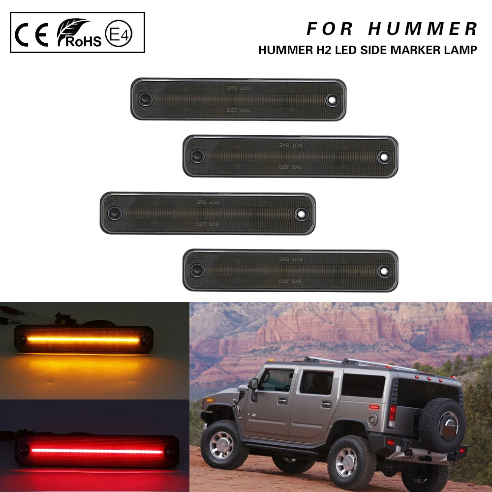 4X Smoke lens LED side marker light lamp Front+Rear Amber/Red FOR Hummer H2 03-09