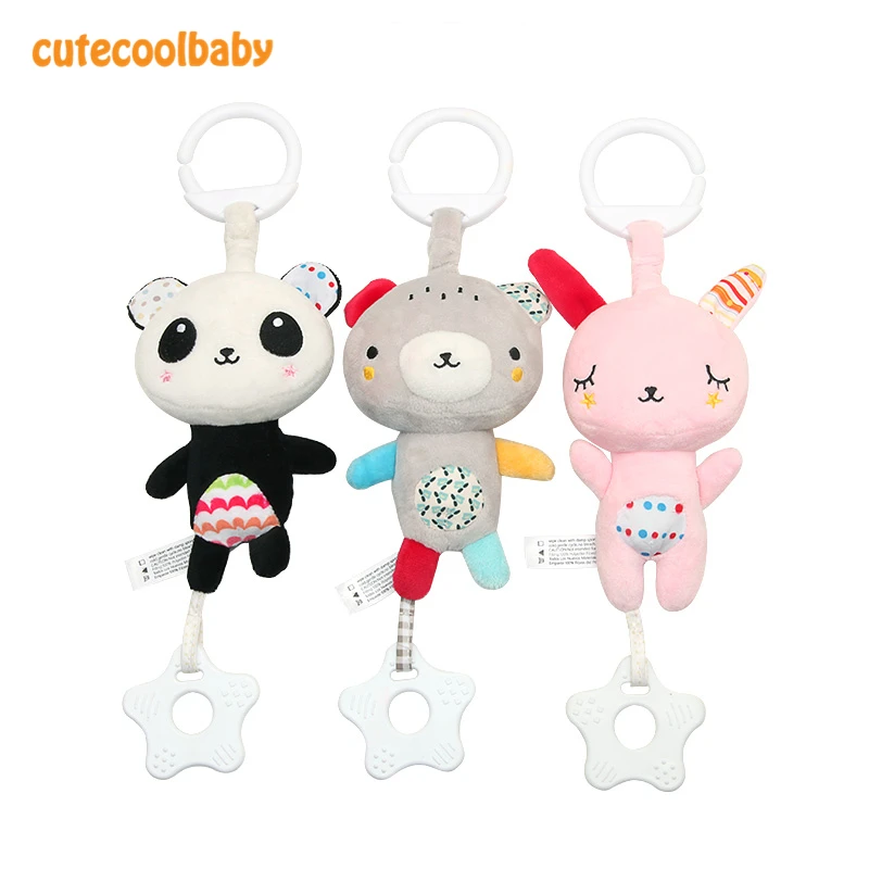 Cute Animals Music Teether Mobile Hanging for Baby Safety Teething Pendent Bear Panda Rabbit Bed Rattle Plush Stuffed Toy | Игрушки и