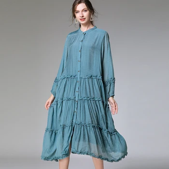

Lady Shirt Dress Plus Size Spring Summer Full Sleeve Cotton Bohemian Ruffles Black Casual Beach Dresses Oversized Female Dress