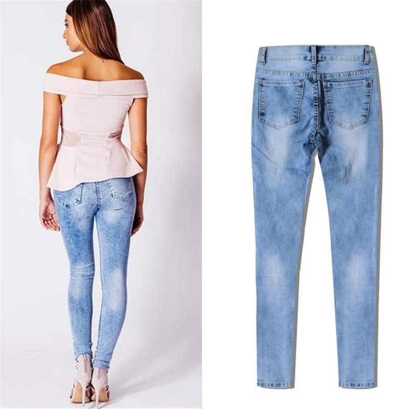 Обтягивающие джинсы, женские джинсовые брюки, нестандартные потертые рваные брюки-карандаш до колена, повседневные брюки, Стрейчевые рваные джинсы