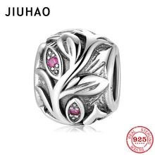 Модный 925 пробы Серебряный Натуральный Шарм листья Древо жизни круглая форма бисер Подходит для женщин Pandora Браслеты Ожерелья DIY ювелирные изделия