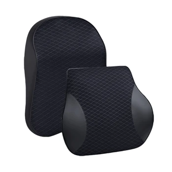 

3D Memory Foam Car Neck Pillow PU Leather Car Pillow Waist Rest Pillow Seat Back Rest Lumbar Cushion for Car Accessories
