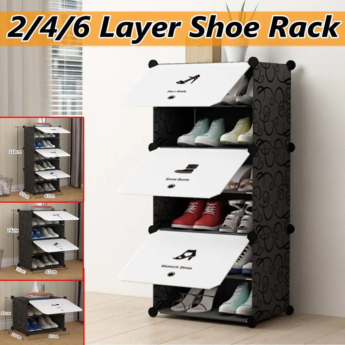 

2/4/6 Layers Shoe Rack Pipe Black & White Easy to install home Shoe cabinet Shelf Storage Organizer Stand Holder Space Saving
