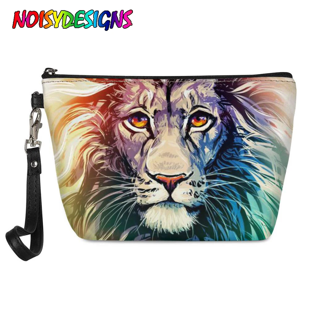 

NOISYDESIGNS Cool 3d Animal Lion Tiger Leopard Print Make Up Bags for Women Casual Female Cosmetic Case Small Zipper Makeup Bag
