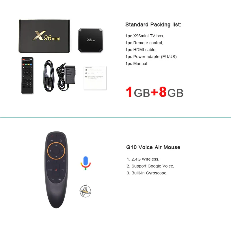 Smart tv Box X96mini Android tv Box 1 ГБ/8 ГБ 2 ГБ/16 ГБ Amlogic S905W четырехъядерный поддержка 4K 2,4 ГГц WiFi медиаплеер телеприставка - Цвет: 1GB 8GB G10