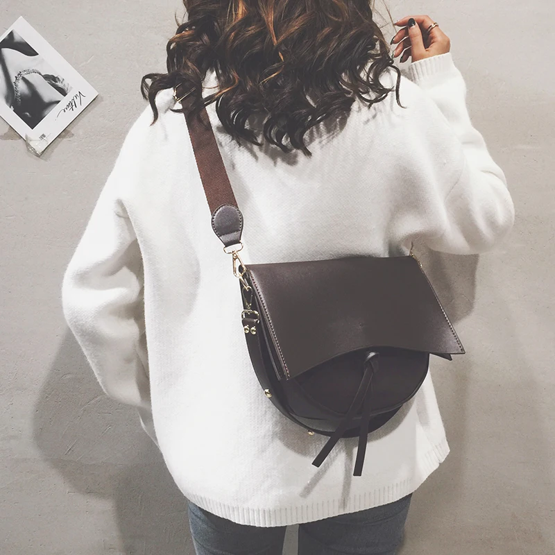 

Vento Marea Crossbody Bag For Women With Wide Shoulder Strap 2020 New Composite Bag In Soft Leather Female Saddle Coffee Handbag