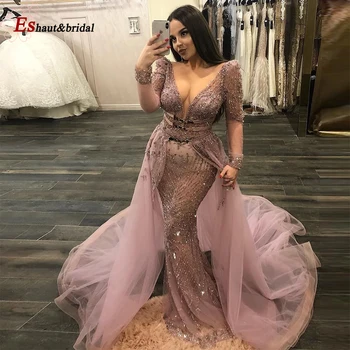 

Dubai Luxury Sequin Sparkle Evening Dresses 2020 Long Sleeve Beading Handmade Mermaid Formal Party Gowns